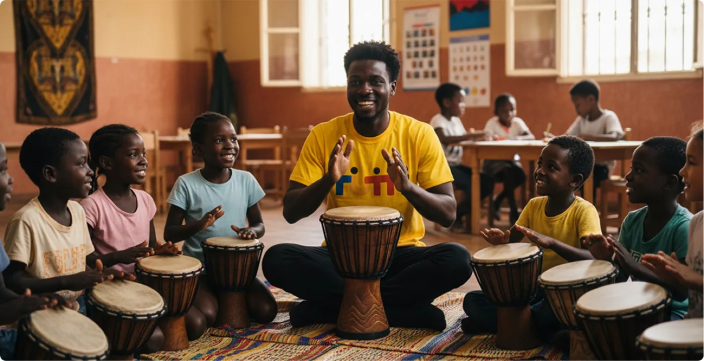 Atelier collectif de percussions avec des enfants